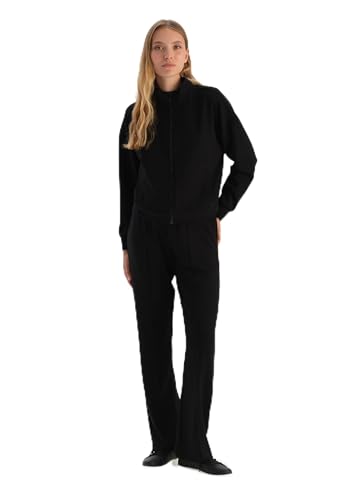 Dagi Women's Black Wide Leg Ribbed Basic Modal Trousers, XL von Dagi