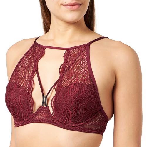 Dagi Women's Bordeaux Geometric Design Fixed Strap Underwire Non-Padded Lace Bra with Wire, Bordeaux,S von Dagi