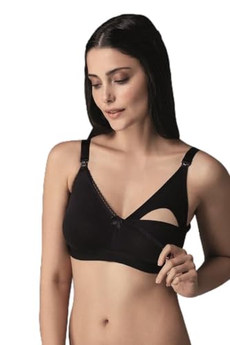 Dagi Women's Cotton Cupless Non-Wired Nursing T-Shirt Bra, Black, 105B von Dagi