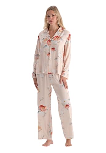 Dagi Women's Cream Floral Viscose Woven Trousers, 36 von Dagi