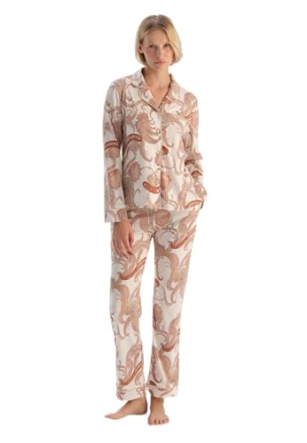 Dagi Women's Ecru Patterned Shirt and Trousers Pajama Set, S von Dagi