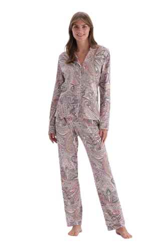 Dagi Women's Multicolor Long Sleeve Shirt Collar Paisley Pattern Knitted Pajamas Suit, Multicolor,M von Dagi