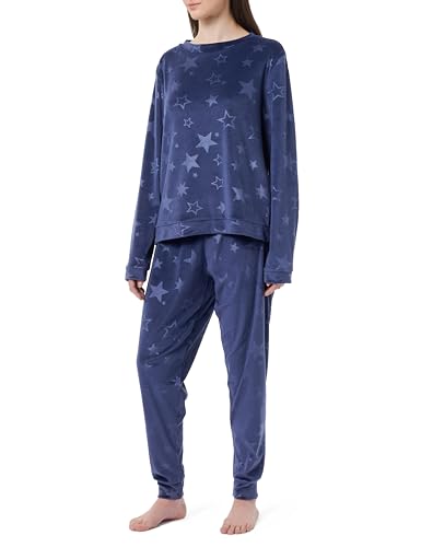 Dagi Women's Navy Long Sleeve Embossed Star Detailed Knitted T-Shirt & Trousers Pyjama Set, Navy,L von Dagi