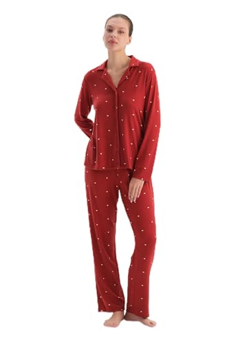 Dagi Women's Red Polka Dot Thermal Shirt Trousers Pajama Set, L Dagi Women's Red Polka Dot Thermal Shirt Trousers Pajama Set, L von Dagi