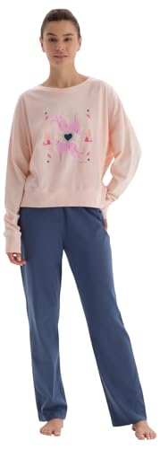 Dagi Women's Salmon Animal Print Detailed Long Sleeve Regular Fit T-Shirt & Trousers Pyjama Set, Salmon,M von Dagi