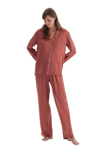 Dagi Women's Terracotta Regular Waist Woven Trousers with Pipe Detail, Terracotta,40 von Dagi