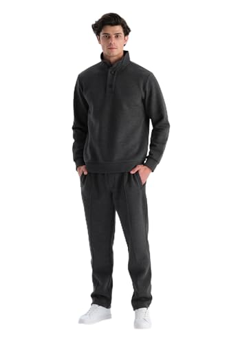Men's Anthracite Melange Fleece Lined Sweatpants with Pintuck Detail, M von Dagi