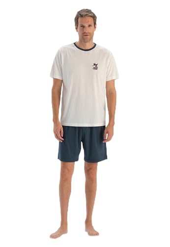 Men's Ecru Short Sleeve Print Detail T-Shirt Shorts Pajama Set, L Men's Ecru Short Sleeve Print Detail T-Shirt Shorts Pajama Set, L von Dagi