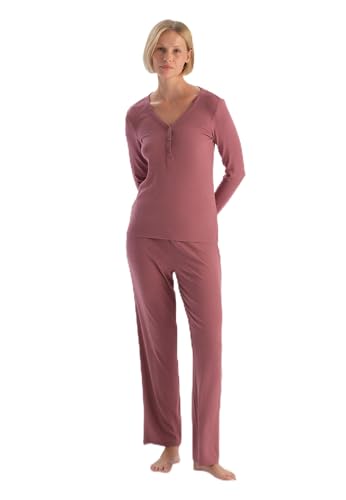 Women's Dusty Rose V-Neck Buttoned Pajama Set, L von Dagi