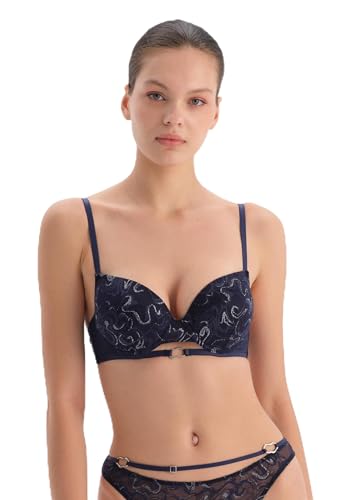 Women's Navy Non-Padded Lace Bra with Accessory Detail, 85C von Dagi