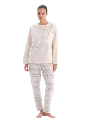 Women's Soft Pink Deer Patterned Printed Pajama Set, XL von Dagi