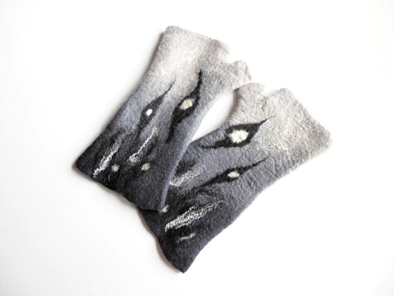 Gefilzte Handschuhe, Hand Gefilzt Fingerlose Gefilzte Lange Wirst Wärmer, Grau, Schwarze Handschuhe Gefilzte Handschuhe, Hand Gefilzt Fingerlose Gefilzte Lange Wirst Wärmer, Grau, Schwarze Handschuhe von Dagneart