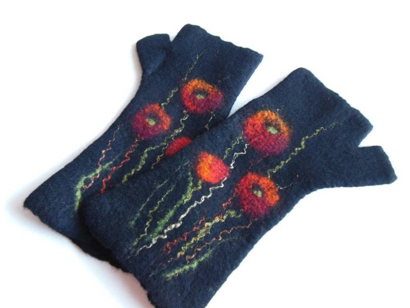 Gefilzte Handschuhe, Lange Gefilzte Hand Schwarz Rot von Dagneart