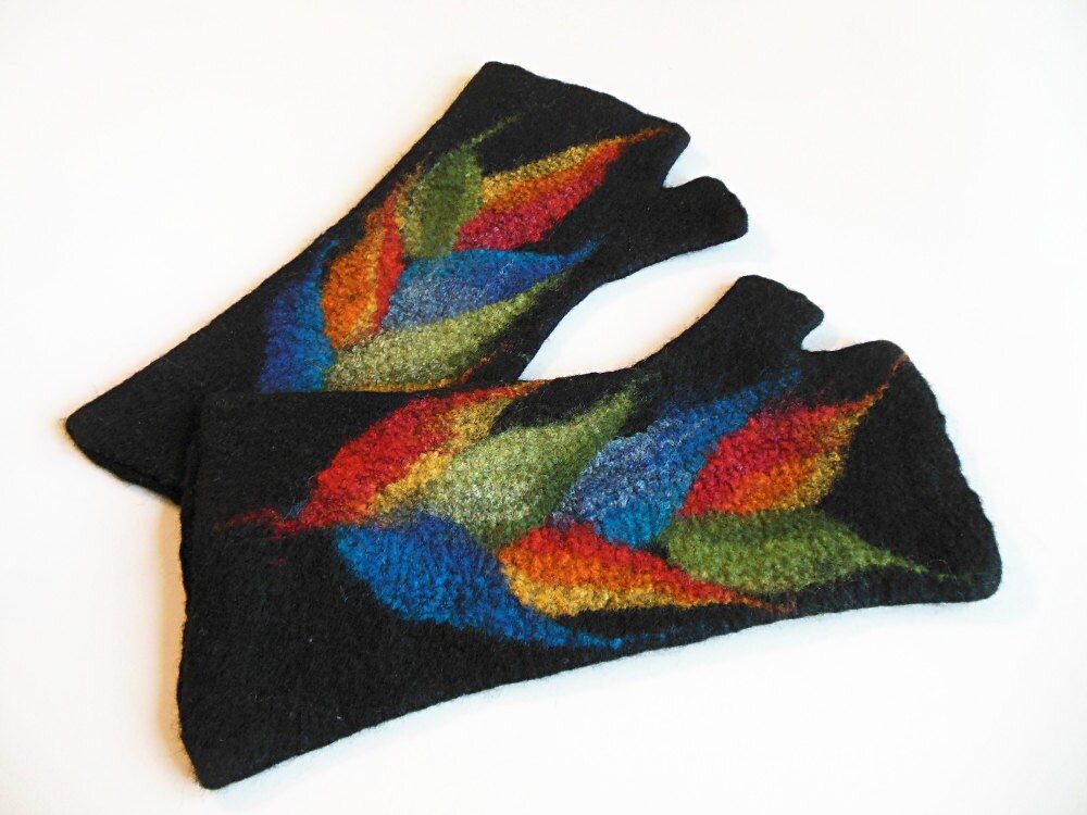 Gefilzte Lange Handschuhe, Schwarze Gefilzte Armstulpen, Lange Schwarz, Rot Gefilzte Lange Handschuhe, Schwarze Gefilzte Armstulpen, Lange Schwarz, Rot von Dagneart