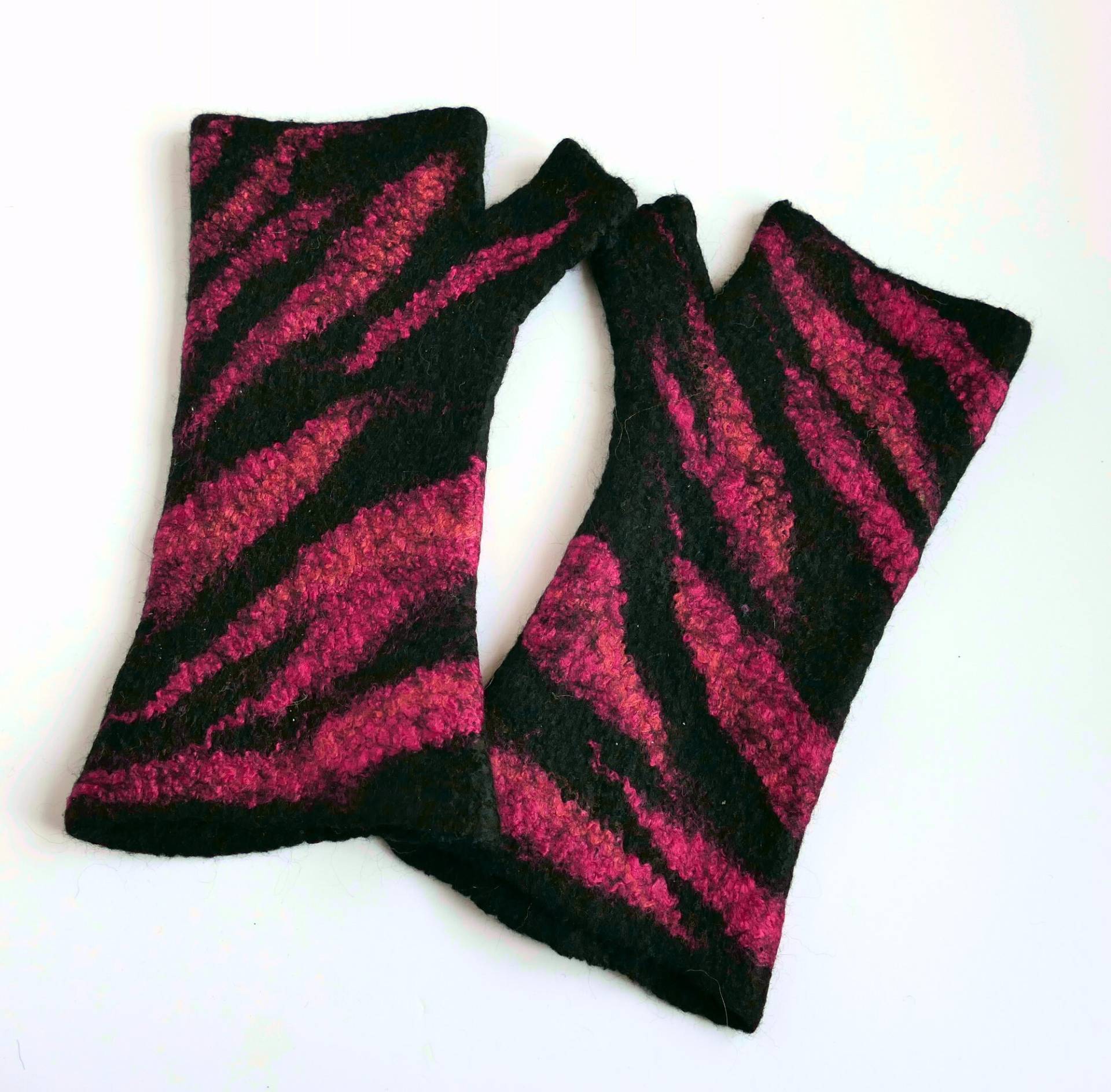 Zebra Design Wollfilz Fingerlose Handschuhe Für Frauen, Wolle Armstulpen, Winter Lange Handschuhe, Handgemacht, Geschenk Sie, Umweltfreundlich von Dagneart