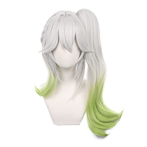 Dagua Anime Cosplay Perücke für Nahida Perücke,Gray Mix Green Ponytail Perücke Synthetisches Haar,Halloween Kostüm Perücke,für Party Karneval Weihnachten von Dagua