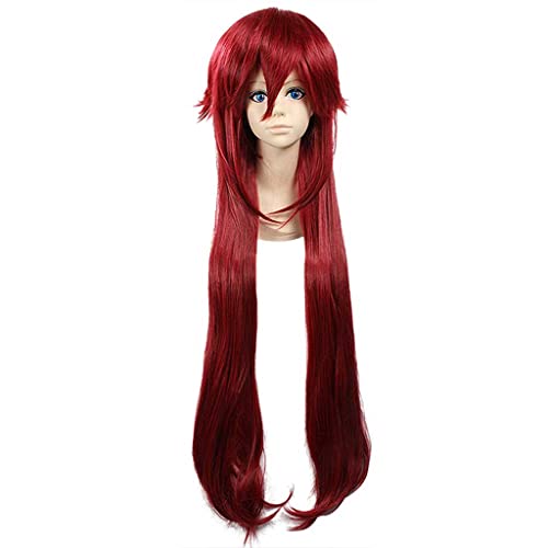 Dagua Cosplay Perücke,Black Butler Grell Sutcliff Cosplay Perücke,Long Red Perücke,Mit Kostenloser Perückenkappe,Halloween Kostüm Perücke,für Party Karneval Weihnachten(Color:Style 1) von Dagua