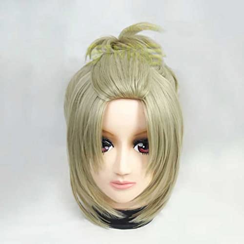 Dagua Cosplay Perücke,Gintama Tsukuyo Cosplay Perücke,Short Linen Yellow Perücke,Mit Kostenloser Perückenkappe,Halloween Kostüm Perücke,für Party Karneval Weihnachten von Dagua