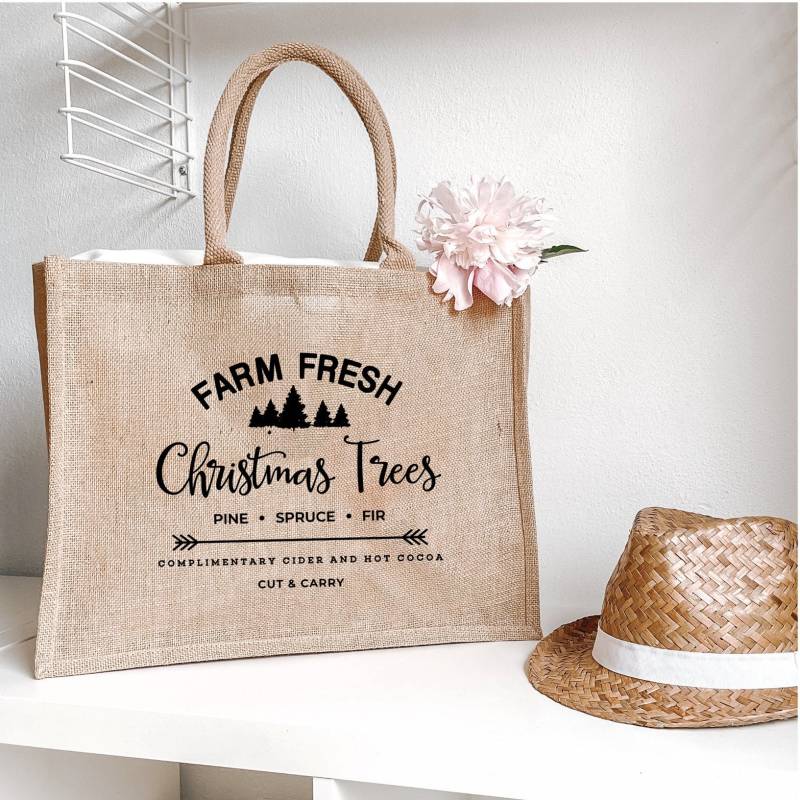Jutetasche "Farm Fresh Christmas Trees" Shopper | Einkaufstasche Jute Geschenk Markttasche von DaheimShop