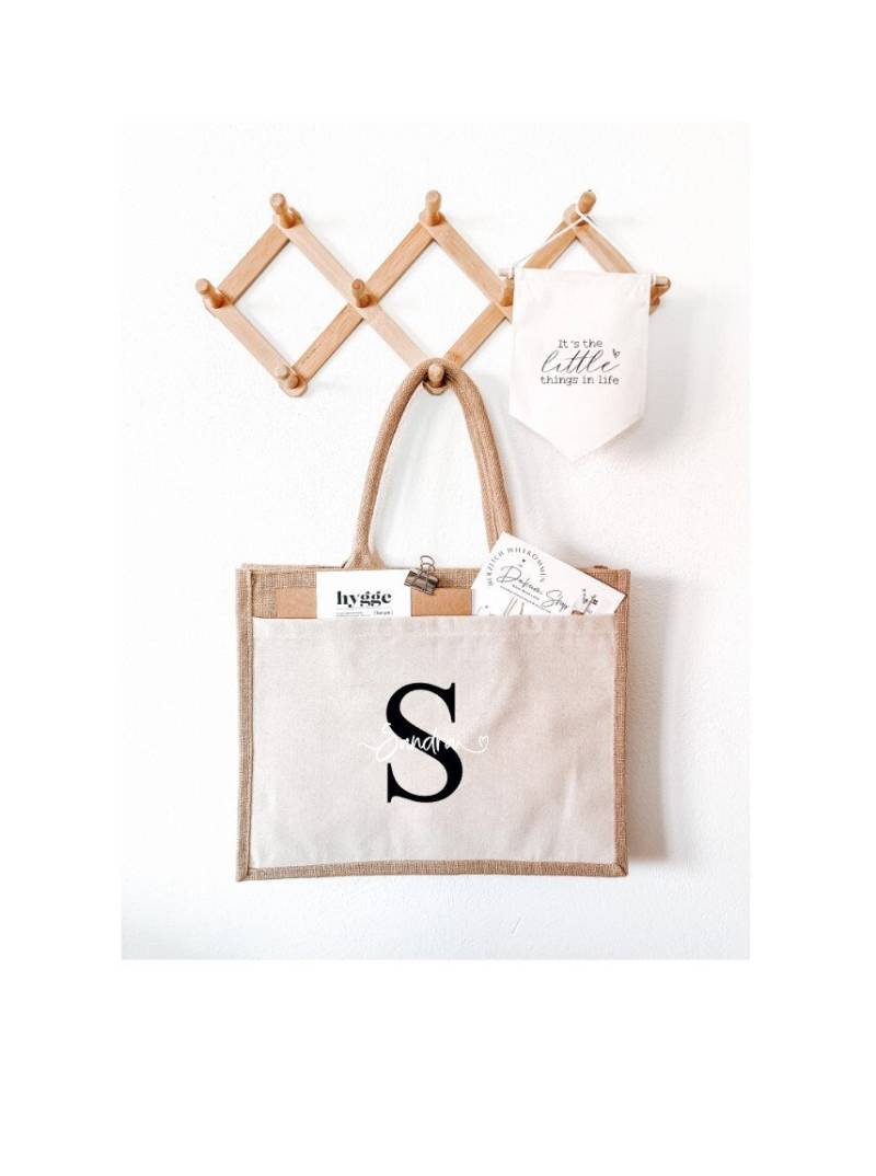 Jutetasche Mit Einsteckfach Personalisierte Initiale & Name von DaheimShop