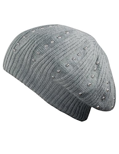 Dahlia Damen Skullies & Beanies - Angora Wolle Beanie Mütze mit Perle Akzent - Grau - Einheitsgröße von Dahlia