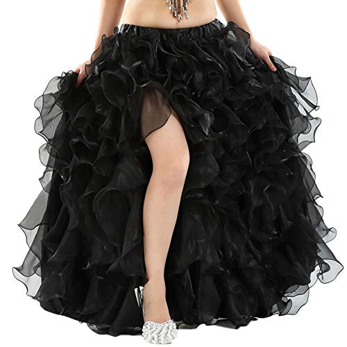 Bauchtanz Kostüm Rock Für Frauen Flamenco Rüschen Big Swing Röcke Maxi-Rock Schwarz 90CM von DAIHAN