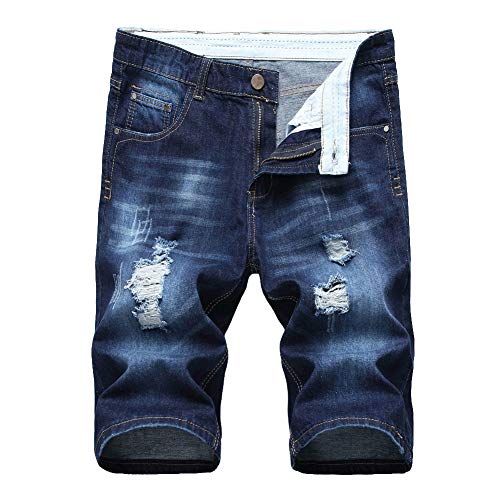 DAIHAN Herren Jeans Bermuda Slim Fit Shorts Denim Destroyed Sommer Kurze Hose,006-6,34 von DAIHAN