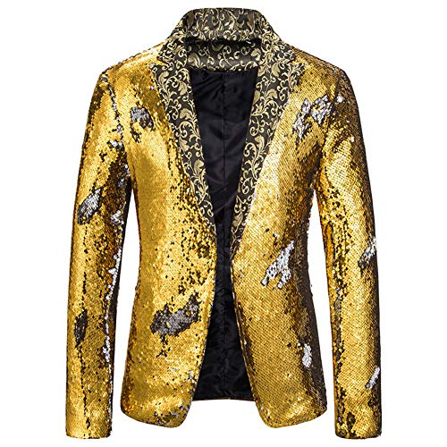 DAIHAN Herren Sakko Blazer Anzugjacke Freizeit Pailletten Glitter Smokingjacke Anzug Jacke Karneval Kostüm für Hochzeit Party Festlich Gold L von DAIHAN