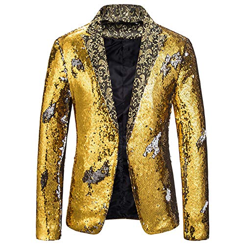 DAIHAN Herren Sakko Blazer Anzugjacke Freizeit Pailletten Glitter Smokingjacke Anzug Jacke Karneval Kostüm für Hochzeit Party Festlich Gold S von DAIHAN