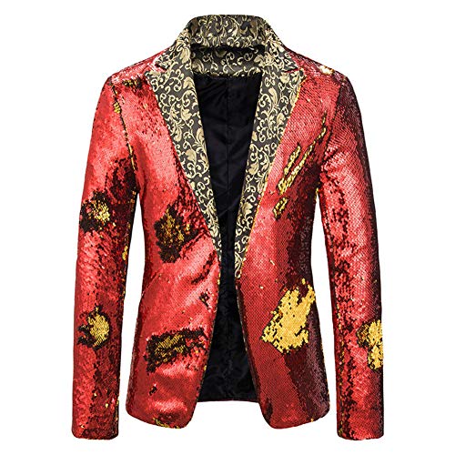 DAIHAN Herren Sakko Blazer Anzugjacke Freizeit Pailletten Glitter Smokingjacke Anzug Jacke Karneval Kostüm für Hochzeit Party Festlich rot M von DAIHAN