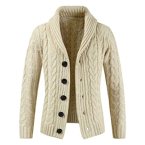 DAIHAN Herren Winter Strickpullover Chunky Sweaterjacke Gestrickte Strickjacke Lose Schalkragen Strickjacke mit Zopfmuster Übergangsjacke Freizeitjacke Beige XL von DAIHAN