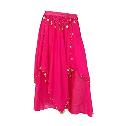 Damen Bauchtanz Rock Tanzrock Pailletten Mit Gummiband Orientalische Plissee Boho Tanzbekleidung Rose 2 Eine Größe von DAIHAN