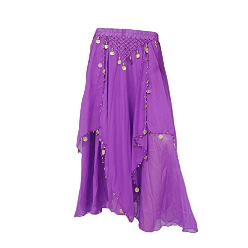 Damen Bauchtanz Rock Tanzrock Pailletten Mit Gummiband Orientalische Plissee Boho Tanzbekleidung Violett Eine Größe von DAIHAN