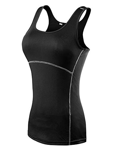 Damen Kompressions Tank-Top Ärmelloses T-Shirt Sport Lauftop Fitness Running Funktions Shirt Oberteile Schwarz M von DAIHAN