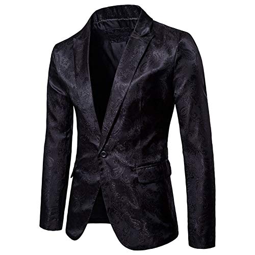 DAIHAN Herren Paisley Jacquard Sakkos Blazer Slim Fit Gold Pailletten Anzugjacke Party Smoking Performance Kostüm Mantel Schwarz M von DAIHAN