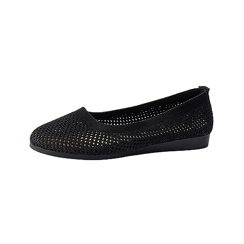 Ballerinas Damen Slip on Strick Schuhe Mittelalter Mokassins Sommerschuhe Gymnastikschuhe Sneaker Elegant Loafer Tanzschuhe Mesh Stoffschuhe Geschlossene Halbschuhe Damenschuhe Weite H Slipper Schwarz von Daikascbny