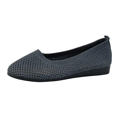 Ballerinas Damen Slip on Strick Schuhe Mittelalter Mokassins Sommerschuhe Gymnastikschuhe Sneaker Elegant Loafer Tanzschuhe Mesh Stoffschuhe Geschlossene Halbschuhe Damenschuhe Weite H Slipper Schwarz von Daikascbny