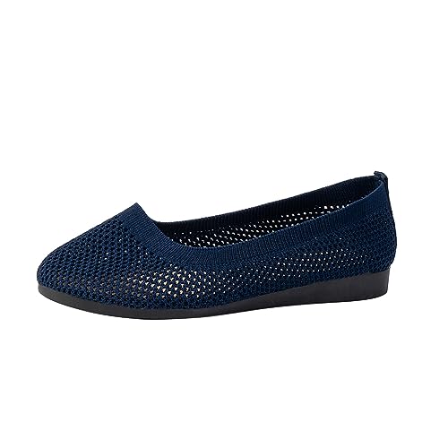 Ballerinas Damen Slip on Strick Schuhe Mittelalter Mokassins Sommerschuhe Gymnastikschuhe Sneaker Elegant Loafer Tanzschuhe Mesh Stoffschuhe Geschlossene Halbschuhe Damenschuhe Weite H Slipper Schwarz von Daikascbny