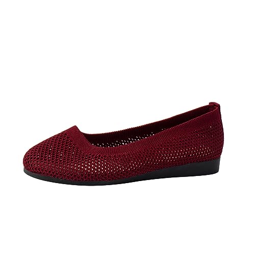 Ballerinas Damen Slip on Strick Schuhe Mittelalter Mokassins Sommerschuhe Gymnastikschuhe Sneaker Elegant Loafer Tanzschuhe Mesh Stoffschuhe Geschlossene Halbschuhe Damenschuhe Weite H Slipper Schwarz von Daikascbny