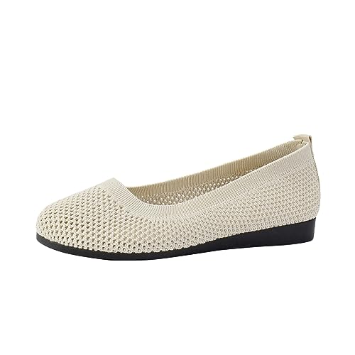 Ballerinas Damen Slip on Strick Schuhe Mittelalter Mokassins Sommerschuhe Gymnastikschuhe Sneaker Elegant Loafer Tanzschuhe Mesh Stoffschuhe Geschlossene Halbschuhe Damenschuhe Weite H Slipper Schwarz von Daikascbny