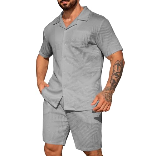 Herren 2-Teiliges Trainingsanzüge Rave-Outfit Hawaii-Hemden Und Shorts Set Sommer Klamotten Sportbekleidung Männer Blau Sommerhose Herren Leicht Sommer Hemd Hemd Kurzarm Shorts Modische Hemden von Daikascbny