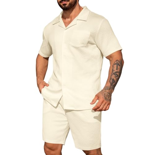 Herren 2-Teiliges Trainingsanzüge Rave-Outfit Hawaii-Hemden Und Shorts Set Sommer Klamotten Sportbekleidung Männer Blau Sommerhose Herren Leicht Sommer Hemd Hemd Kurzarm Shorts Modische Hemden von Daikascbny