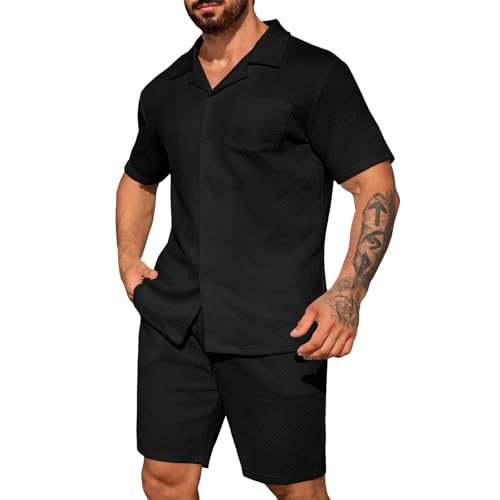 Herren 2-Teiliges Trainingsanzüge Rave-Outfit Hawaii-Hemden Und Shorts Set Sommer Klamotten Sportbekleidung Männer Blau Sommerhose Herren Leicht Sommer Hemd Hemd Kurzarm Shorts Modische Hemden von Daikascbny