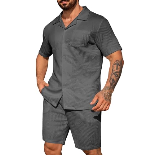 Herren 2-Teiliges Trainingsanzüge Rave-Outfit Hawaii-Hemden Und Shorts Set Sommer Klamotten Sportbekleidung Männer Blau Sommerhose Herren Leicht Sommer Hemd Hemd Kurzarm Shorts Modische Hemden von Daikascbny