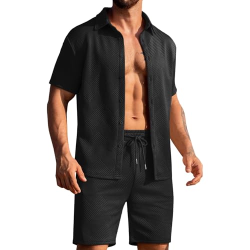 Herren 2-Teiliges Trainingsanzüge Rave-Outfit Hawaii-Hemden Und Shorts Set Sommer Klamotten Sportbekleidung Männer Blau Sommerhose Herren Leicht Sommer Hemd Hemd Kurzarm Shorts Modische Hemden von Daikascbny