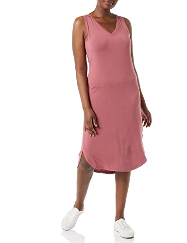 Amazon Essentials Damen Ärmelloses Midikleid aus Jersey mit V-Ausschnitt und normaler Passform (zuvor Daily Ritual), Dunkelrosé, L von Amazon Essentials