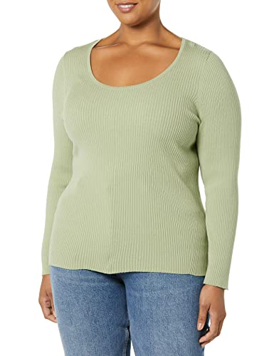 Amazon Essentials Damen Feiner Stretch-Pullover mit U-Ausschnitt und Langen Ärmeln (in Übergröße erhältlich) (Früher Daily Ritual), Helles Salbeigrün, L von Amazon Essentials