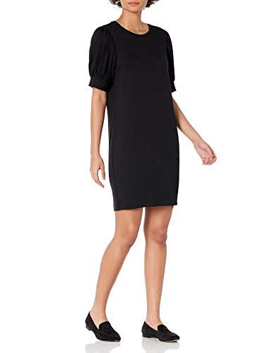 Amazon Essentials Damen Kleid mit Kurzen Puffärmeln aus Superweichem Terry-Frottee, Bequeme Passform (Früher Daily Ritual), Schwarz, L von Amazon Essentials