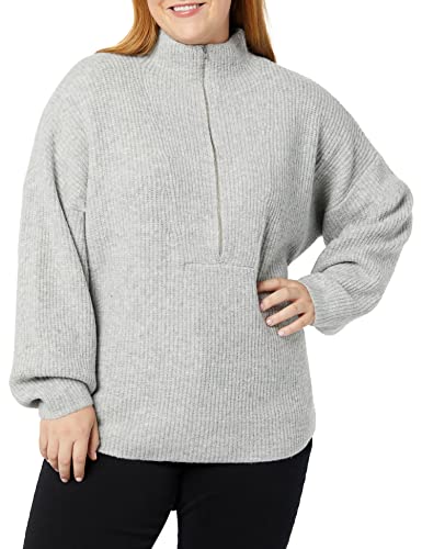 Amazon Essentials Damen Stretch-Pullover aus mittelgrobem Strick mit halblangem Reißverschluss und Polokragen (Früher Daily Ritual), Grau Meliert, L von Amazon Essentials