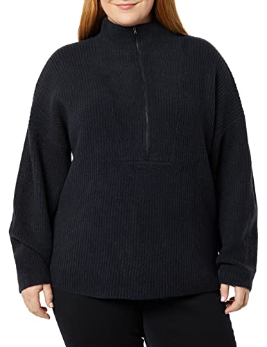 Amazon Essentials Damen Stretch-Pullover aus mittelgrobem Strick mit halblangem Reißverschluss und Polokragen (Früher Daily Ritual), Schwarz, XS von Amazon Essentials